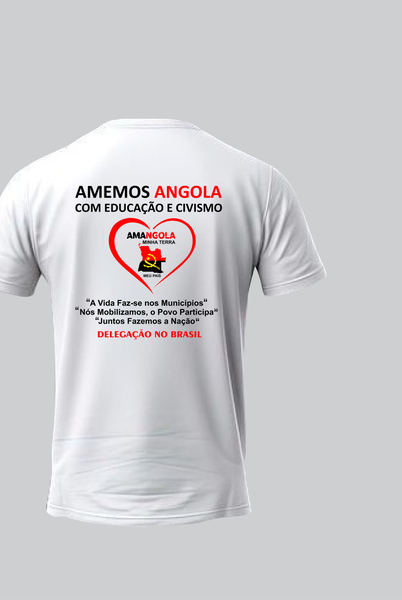 Camisola institucional AMANGOLA - Vista traseira com Amemos Angola Com Educação e Civismo
